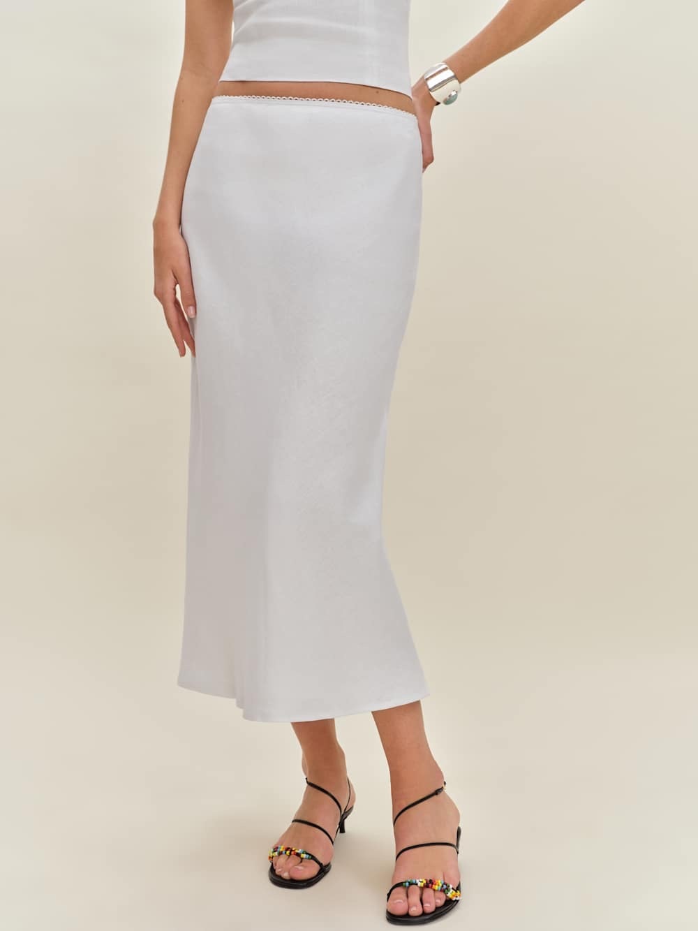 Reformation White Midi Slip Skirt